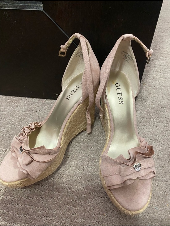 Guess Shoes - Guess Pink Ruffle Espadrille Wedge Sandals